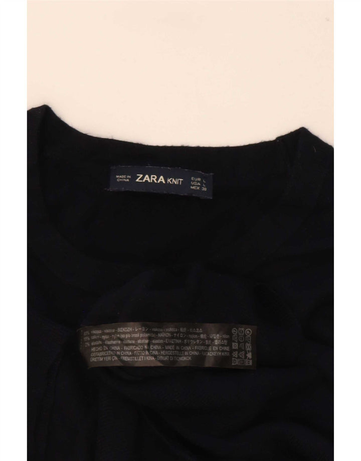 Zara Blusa para mujer Top UK 44 Large Viscosa azul marino