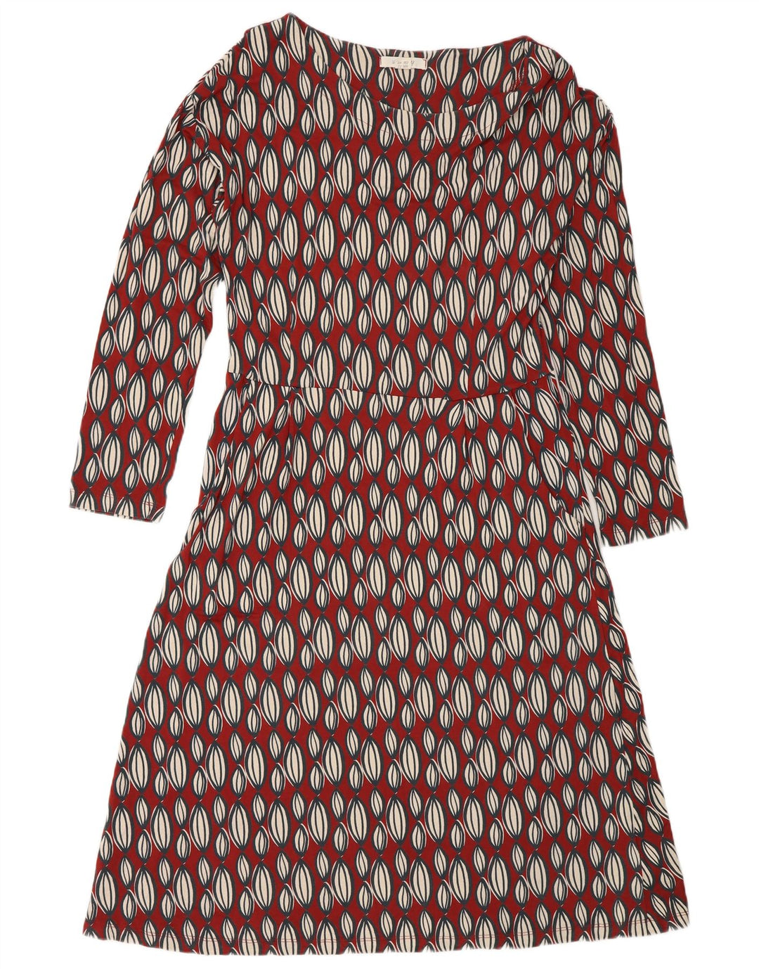 White Stuff Vestido acampanado de manga larga para mujer UK 42 Medio Rojo Geométrico