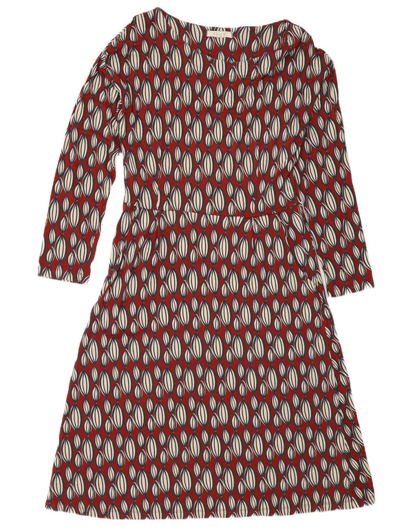 White Stuff Vestido acampanado de manga larga para mujer UK 42 Medio Rojo Geométrico