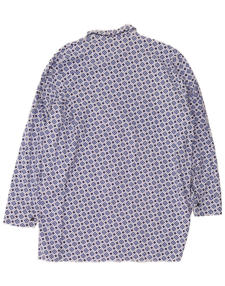 Camisa vintage para hombre talla 42 grande azul geométrico