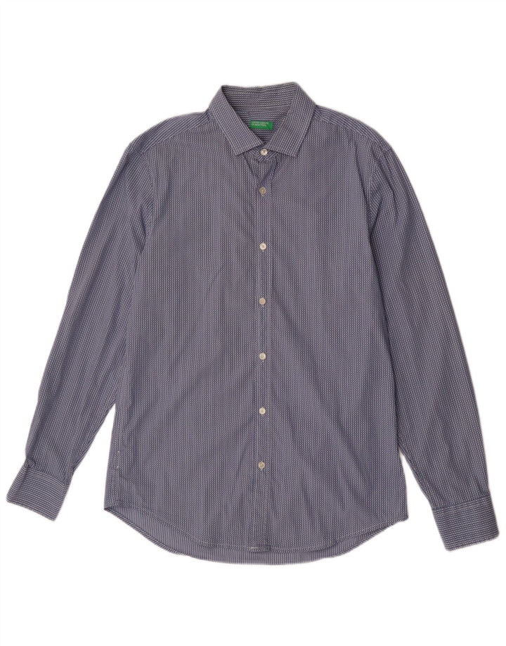 Camisa Benetton Hombre Large Algodón De Rayas Azul