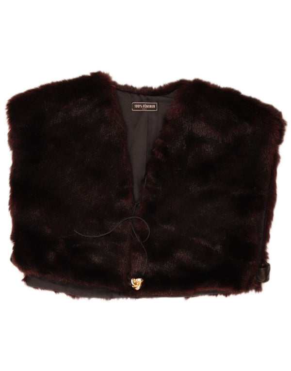 Vintage mujer crop faux fur gilet Reino Unido 14 granate grande