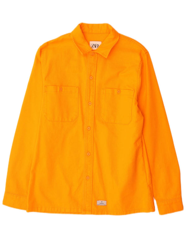 Zara Camisa Franela Hombre Algodón Naranja Medio