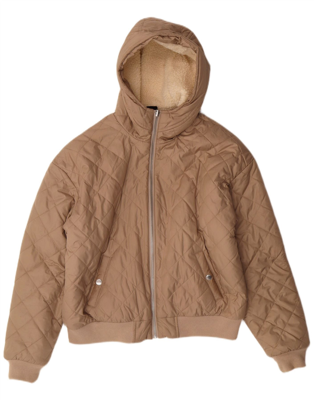 HOLLISTER Chaqueta acolchada con capucha para mujer UK 10 Small Beige Poliéster