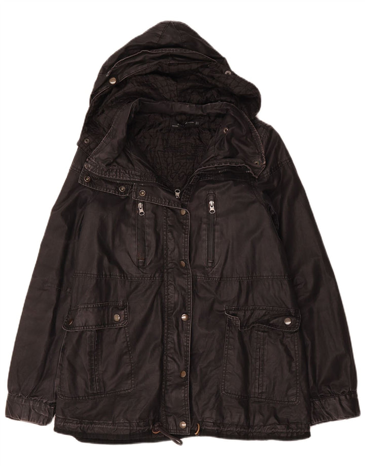 Zara Mujer Chaqueta De Algodón Encerado Con Capucha Reino Unido 44 Mediano Negro