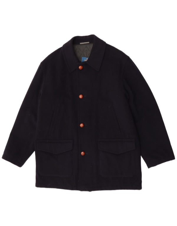 Caesar  Mens Overcoat UK 42 XL Navy Blue Virgin Wool