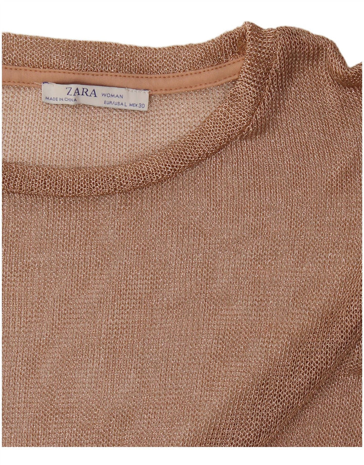 Zara Mujer Top Manga Larga UK 46 Grande Dorado