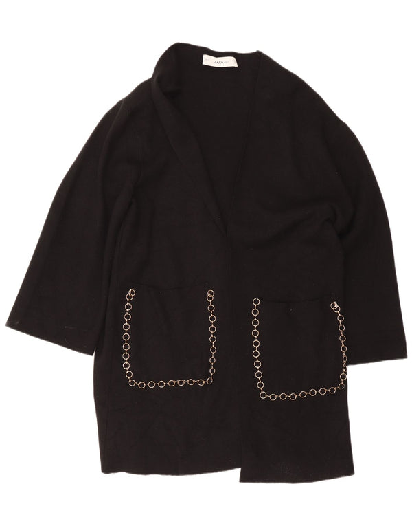 Zara Mujeres Longline Open Cardigan Suéter UK 46 Grande Negro