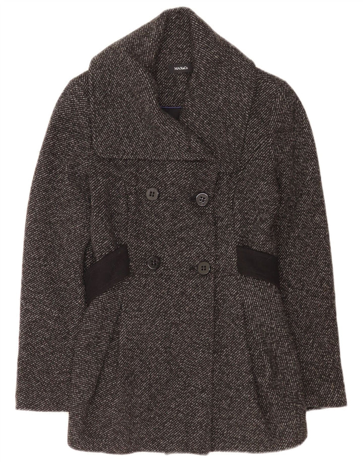 Max & Co. Abrigo cruzado para mujer UK 8 Small Lana moteada gris