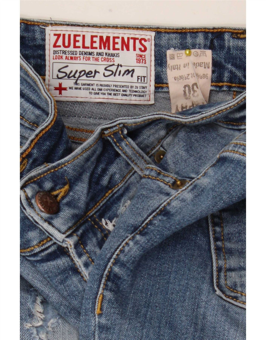 Zu Elements Vaqueros superdelgados desgastados para mujer W30 L28 Algodón azul