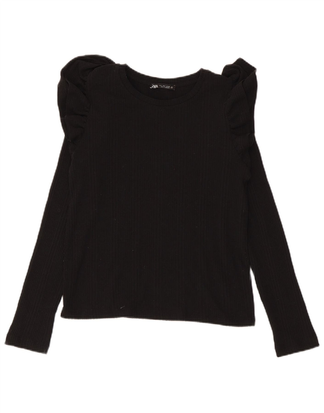 Zara Mujer Top Manga Larga UK 10 Small Algodón Negro