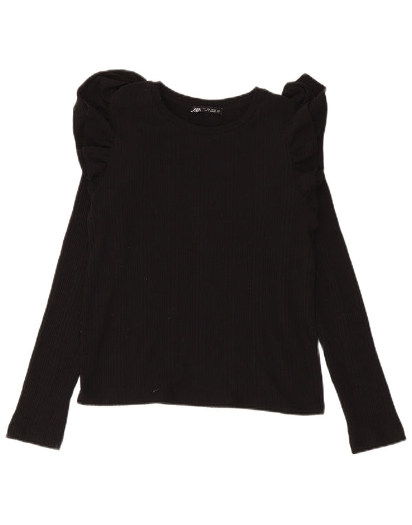 Zara Mujer Top Manga Larga UK 10 Small Algodón Negro