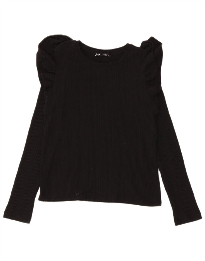 Zara Mujer Top Manga Larga UK 10 Small Algodón Negro