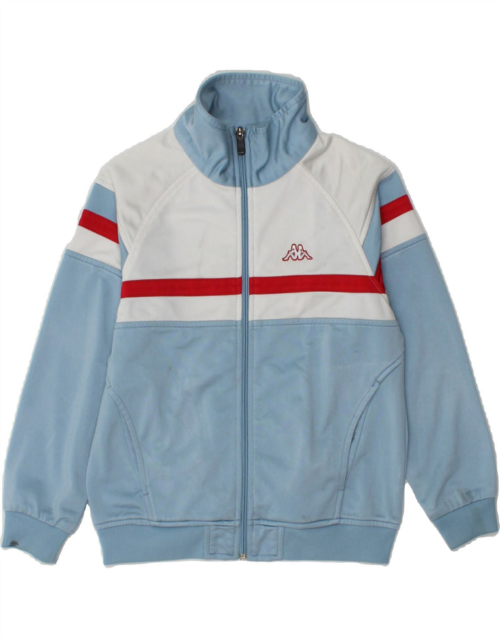 KAPPA Boys Tracksuit Top Jacket 7-8 Years Blue Colourblock Polyester Vintage Kappa and Second-Hand Kappa from Messina Hembry 