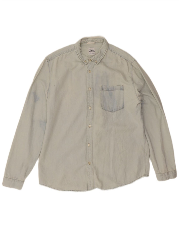 Zara Hombre Camisa Vaquera XL Algodón Azul