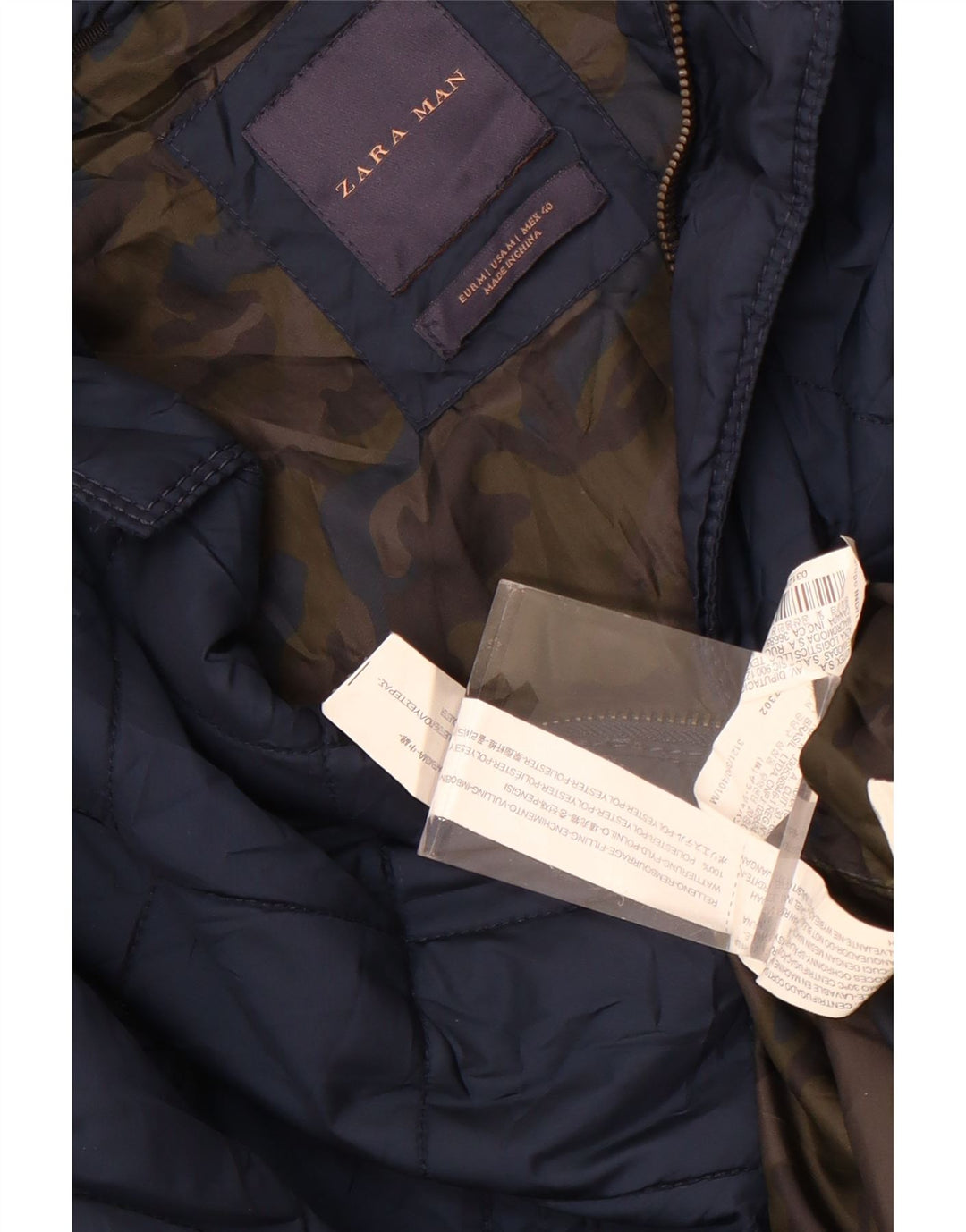 Zara Hombre Chaqueta Acolchada UK 38 Mediano Azul Marino Poliéster