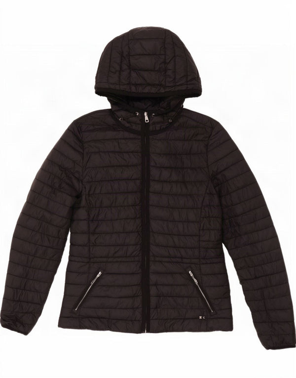 Massimo Dutti Chaqueta Acolchada Con Capucha Mujer UK 42 Mediana Nylon Negro