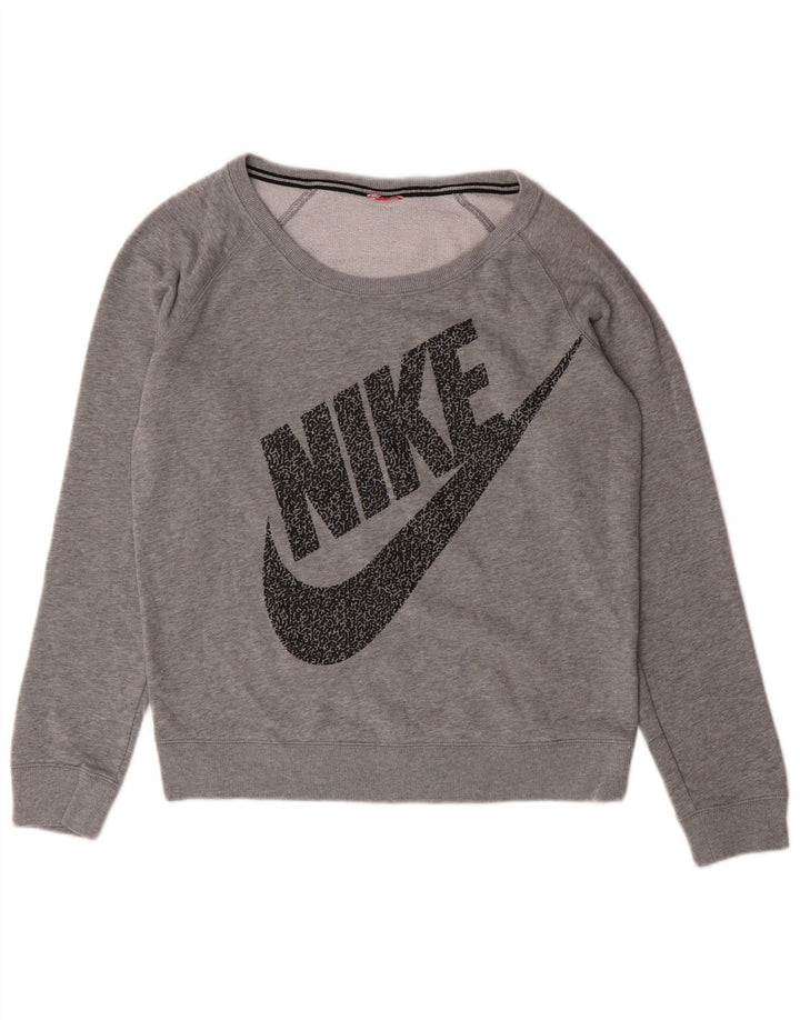 NIKE Womens Graphic Sweatshirt Jumper UK 14 Medium Grey