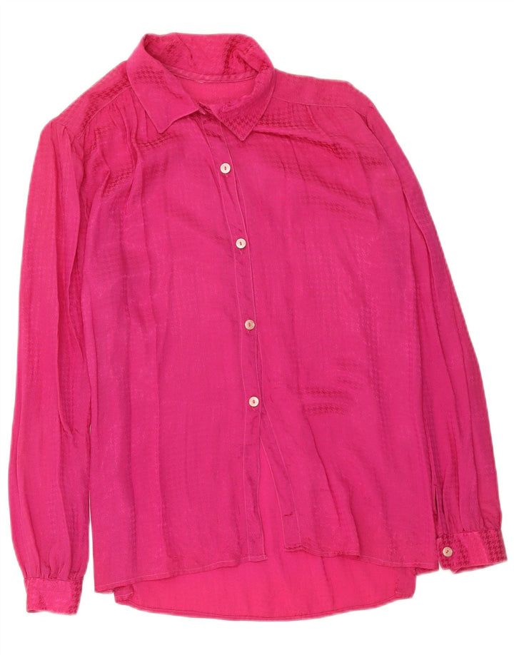 Vintage mujer camisa blusa Reino Unido 12 pata de gallo rosa medio