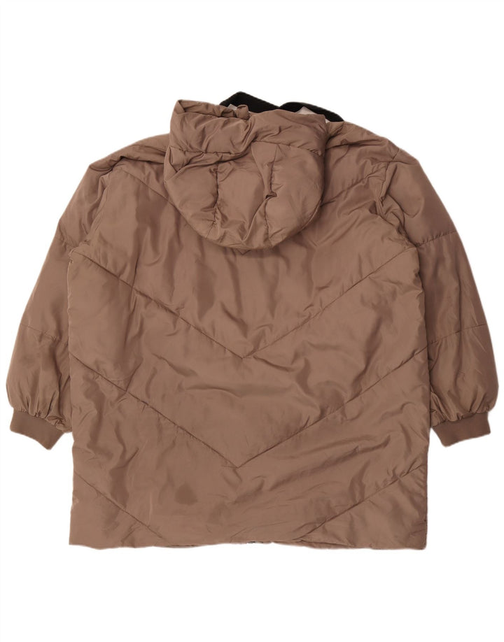 Zara Mujer Abrigo Acolchado Extragrande Con Capucha ES 40 XL Poliéster Marrón
