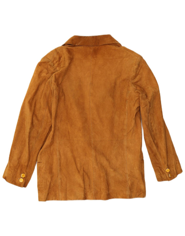 Vintage mujer 2 botones ante Blazer chaqueta Reino Unido 12 cuero beige medio