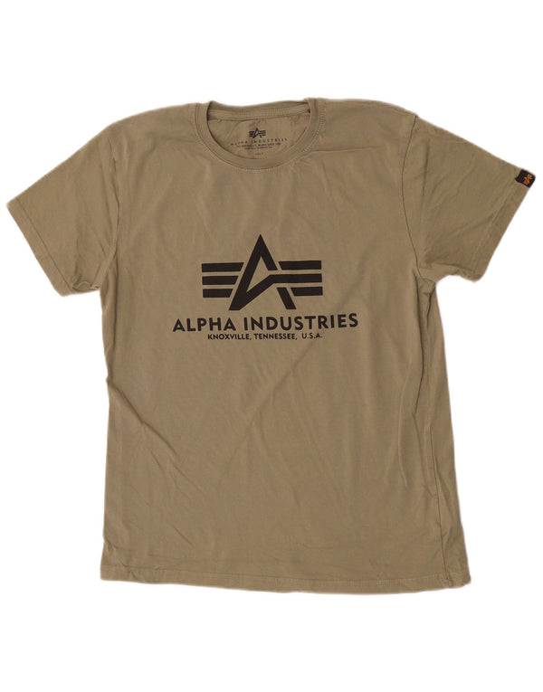 Alpha Industries Camiseta gráfica para hombre Top Small Khaki Cotton