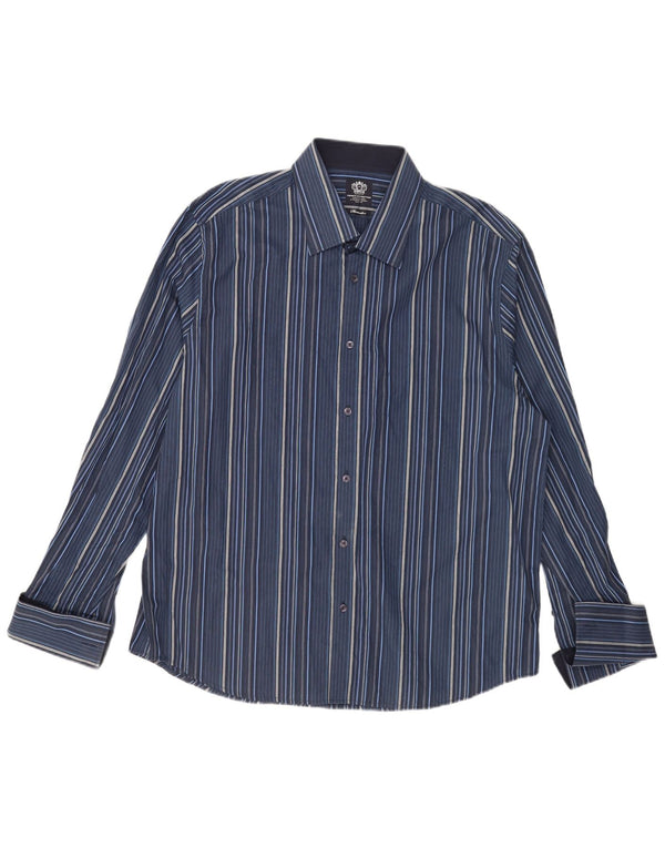 French Connection Camisa formal para hombre 2XL Algodón a rayas azul marino