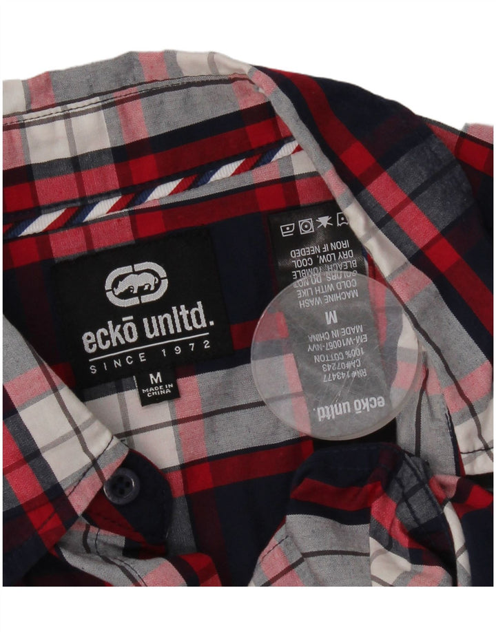 ECKO UNLTD Mens Short Sleeve Shirt Medium Navy Blue Check Cotton