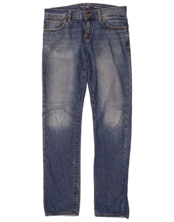 Guess Vaqueros rectos desgastados de corte regular para niños 15-16 años W32 L33 Azul