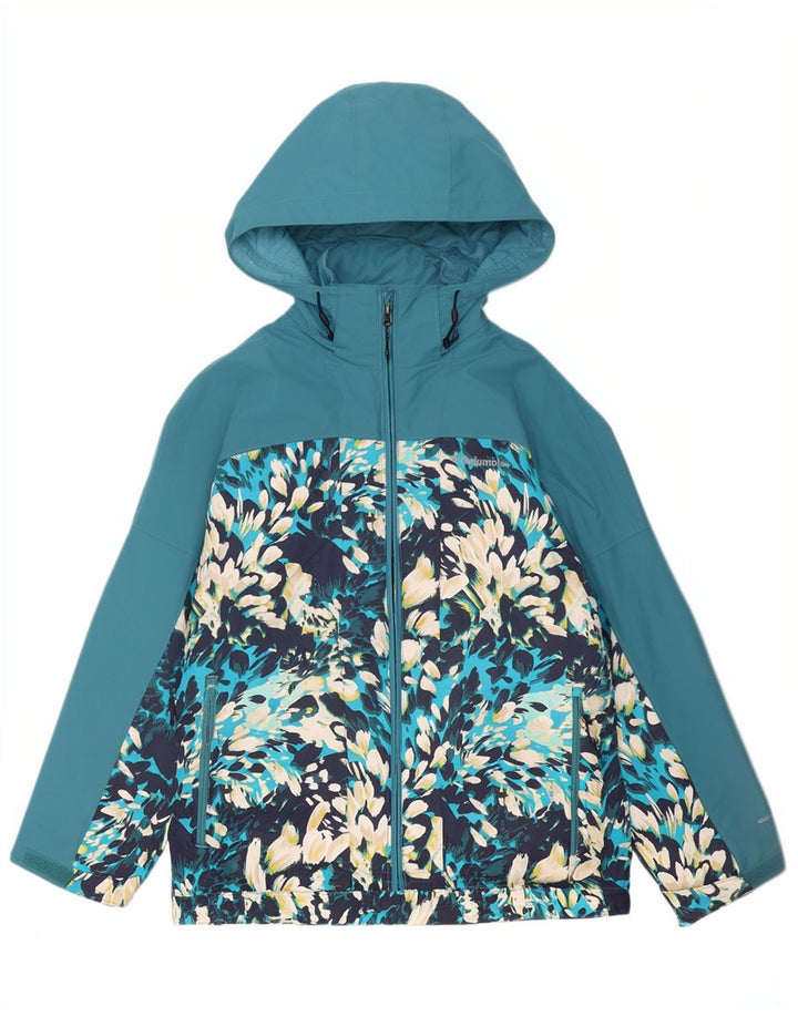 Columbia Chaqueta cortavientos con capucha para mujer UK 40 Poliéster floral azul pequeño