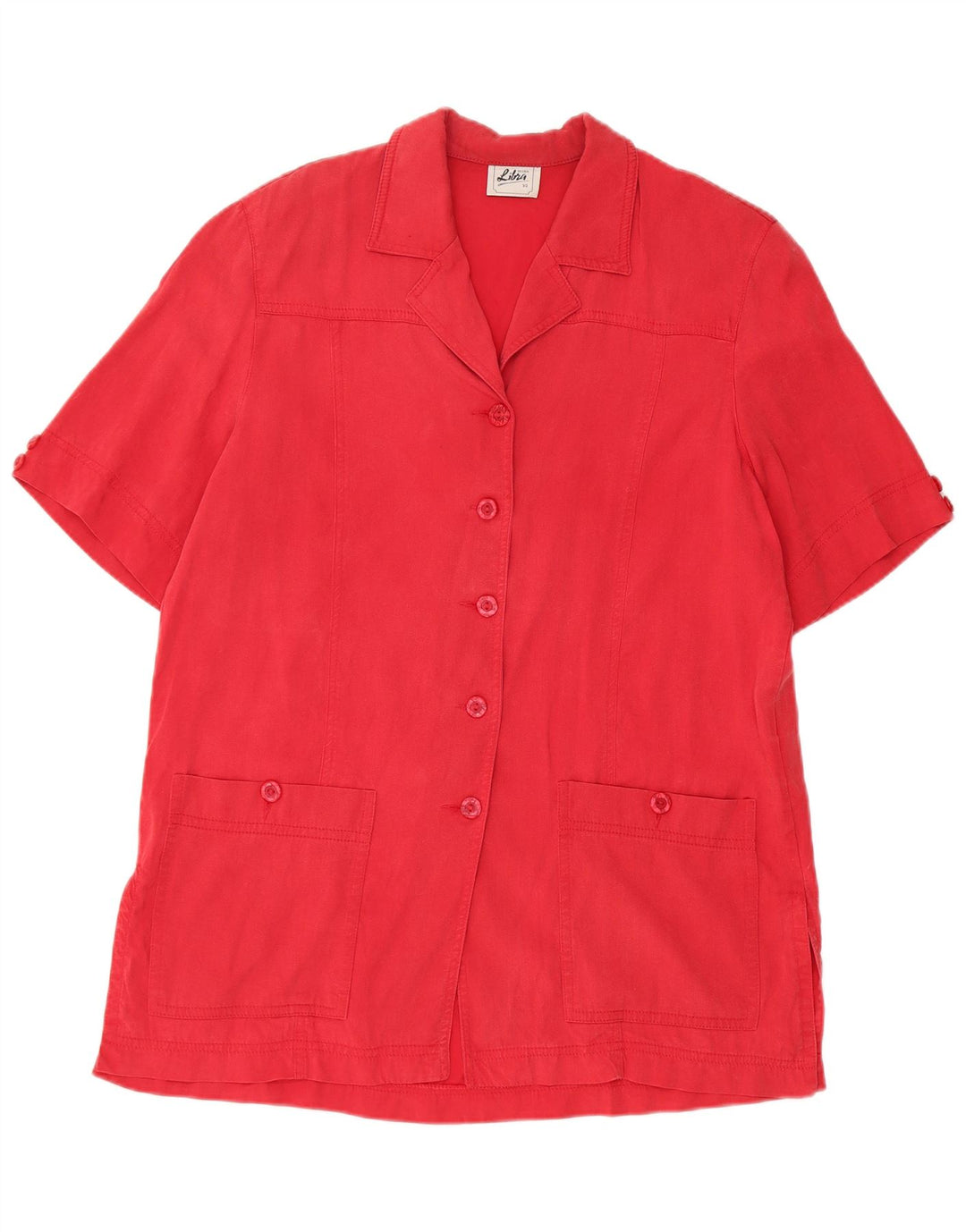 Vintage mujer 5 botones manga corta Blazer chaqueta Reino Unido 14 grande rojo Tencel