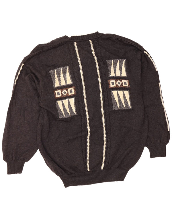 UMBERTO BILANCIONI Jersey con cuello en V para hombre 2XL Lana geométrica gris