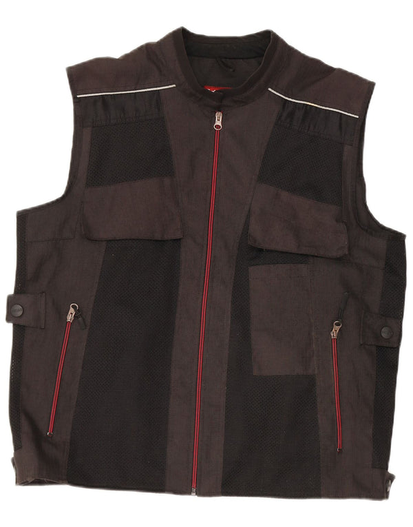 Vintage hombres utilidad chaleco Reino Unido 42 XL negro colorblock poliéster