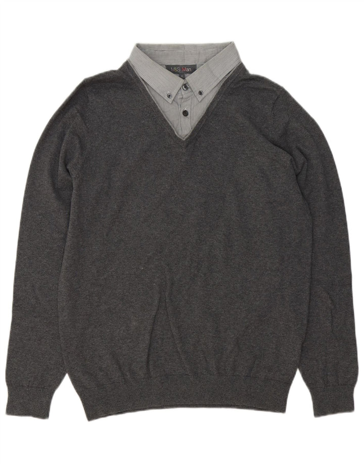 Marks & Spencer - Jersey de cuello tipo polo para hombre, talla pequeña, algodón gris