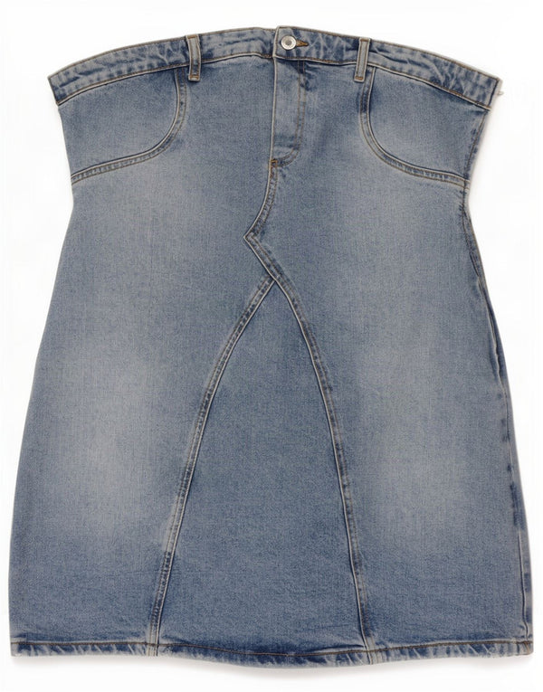 Zara Mujer Mini Vestido Vaquero Sin Tirantes UK 40 XL Algodón Azul