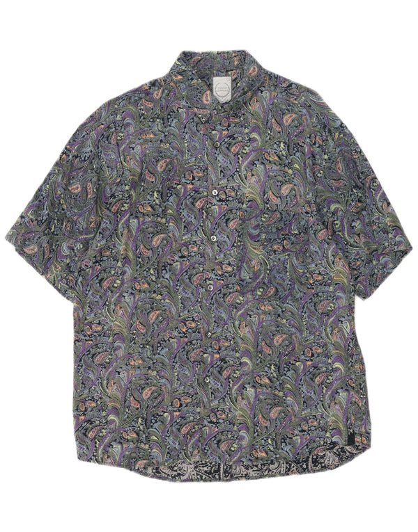Vintage hombres camisa de manga corta grande multicolor Paisley algodón