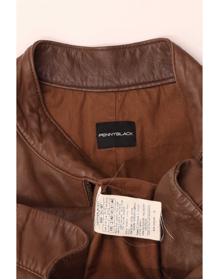 Penny Black Chaqueta de cuero para mujer UK 12 Piel de cordero marrón medio