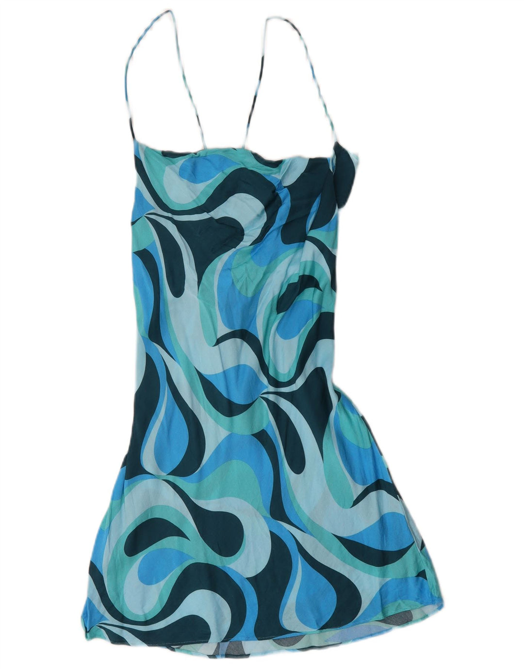 Zara Mujer Vestido De Tirantes Con Estampado Abstracto UK 40 Grande Viscosa Con Bloques De Color Azul