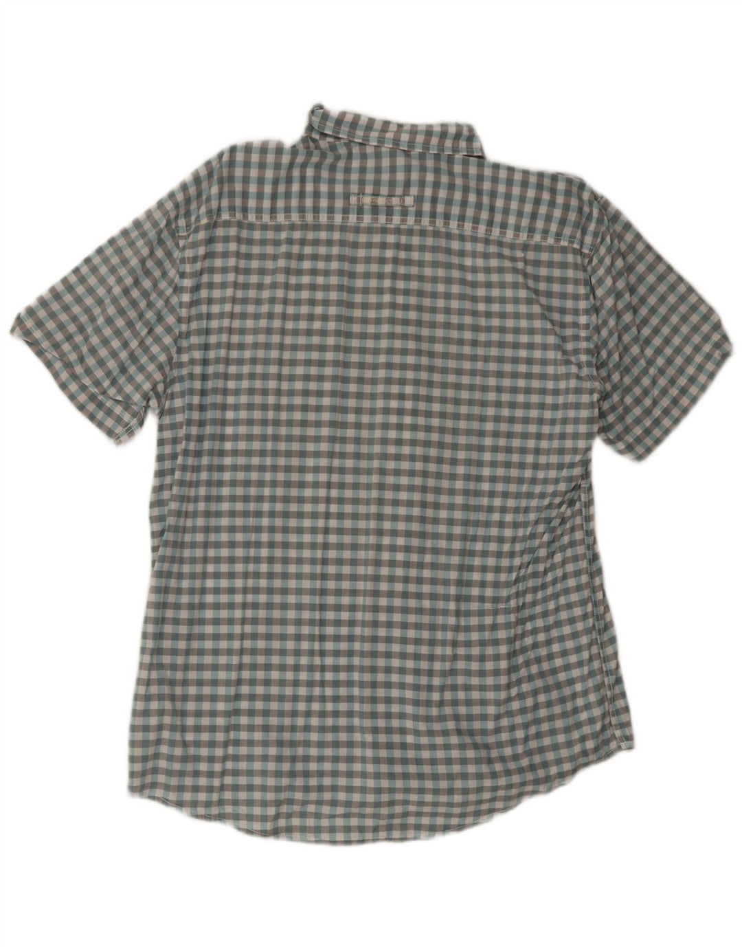 Camel Active Camisa de manga corta para hombre con corte regular y algodón a cuadros azul grande