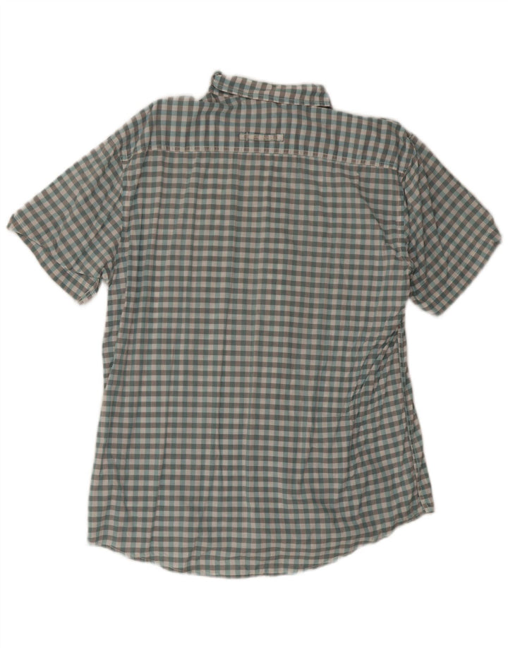 Camel Active Camisa de manga corta para hombre con corte regular y algodón a cuadros azul grande