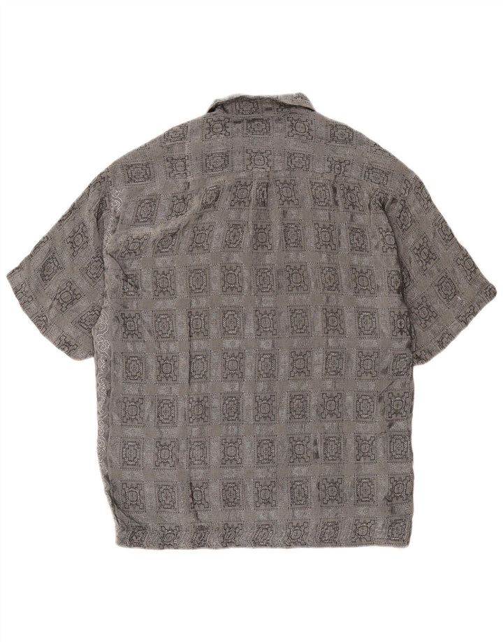 Vintage hombres camisa de manga corta grande gris comprobar acetato