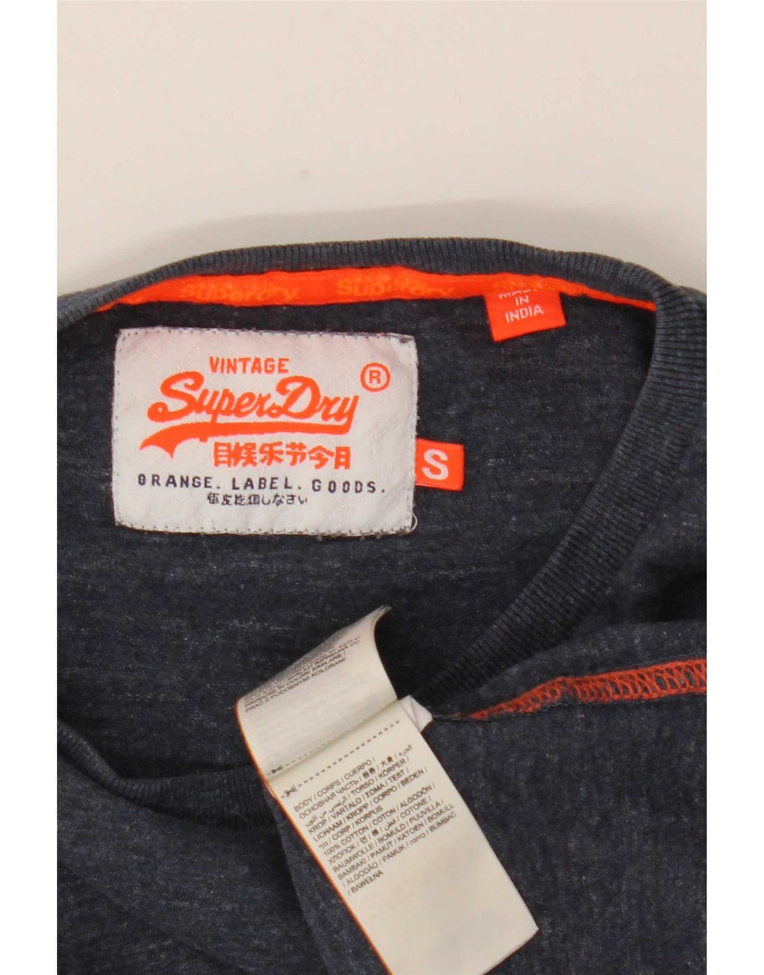 Superdry Hombre Top De Manga Larga De Algodón Moteado Azul Marino Pequeño