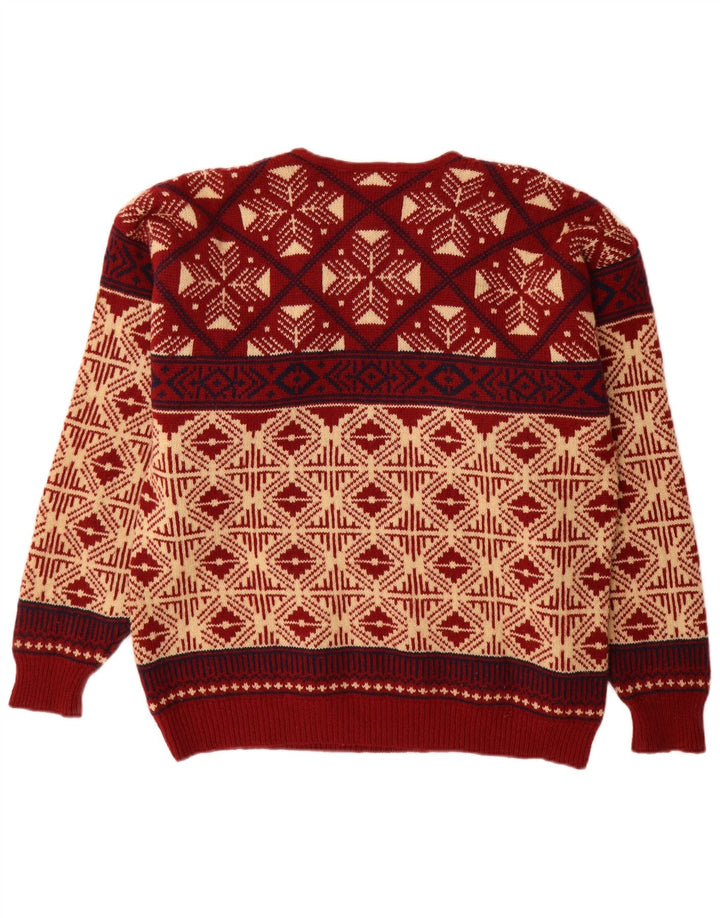 Sondre - Jersey de cuello redondo para hombre, talla grande, color rojo, lana Fair Isle