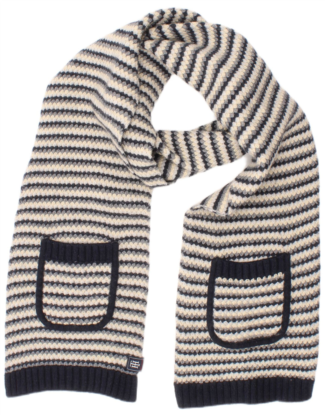 Tommy Hilfiger Bufanda rectangular de punto para mujer Talla única Lana a rayas azul marino