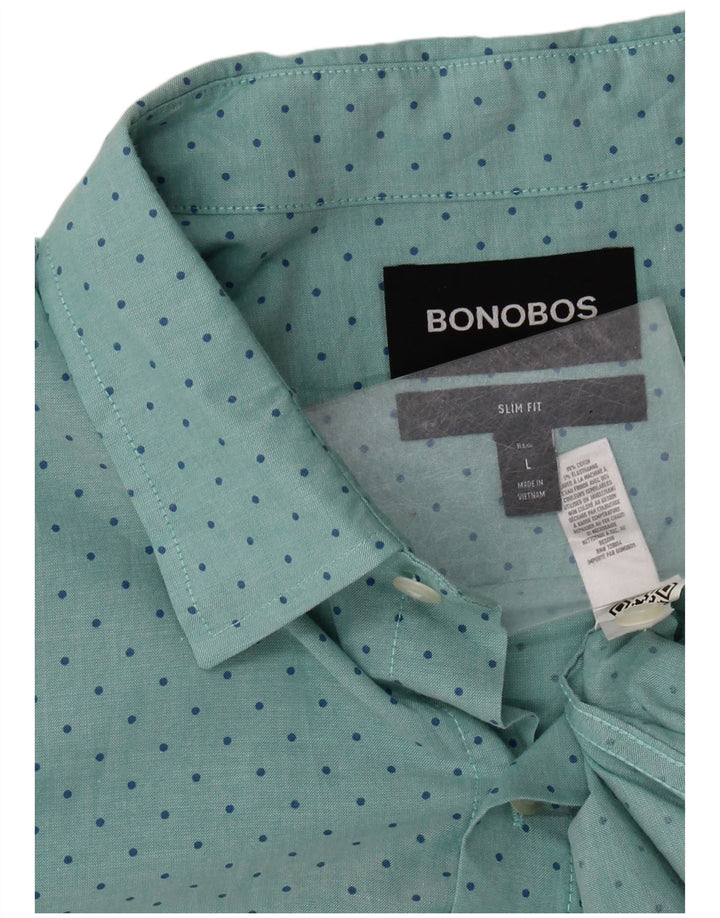 BONOBOS Camisa Slim Fit de Manga Corta para Hombre de algodón con Lunares Azules Grandes