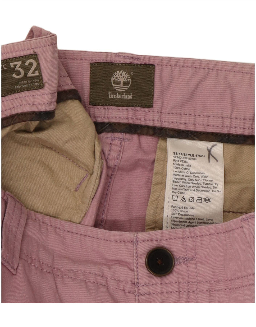 Timberland Pantalones cortos chinos para hombre W32 Algodón rosa medio