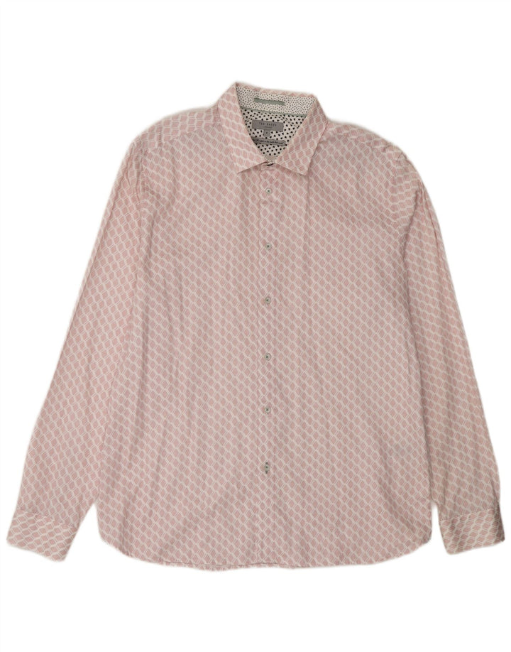 TED BAKER Camisa para hombre Talla 6 2XL Algodón geométrico rosa