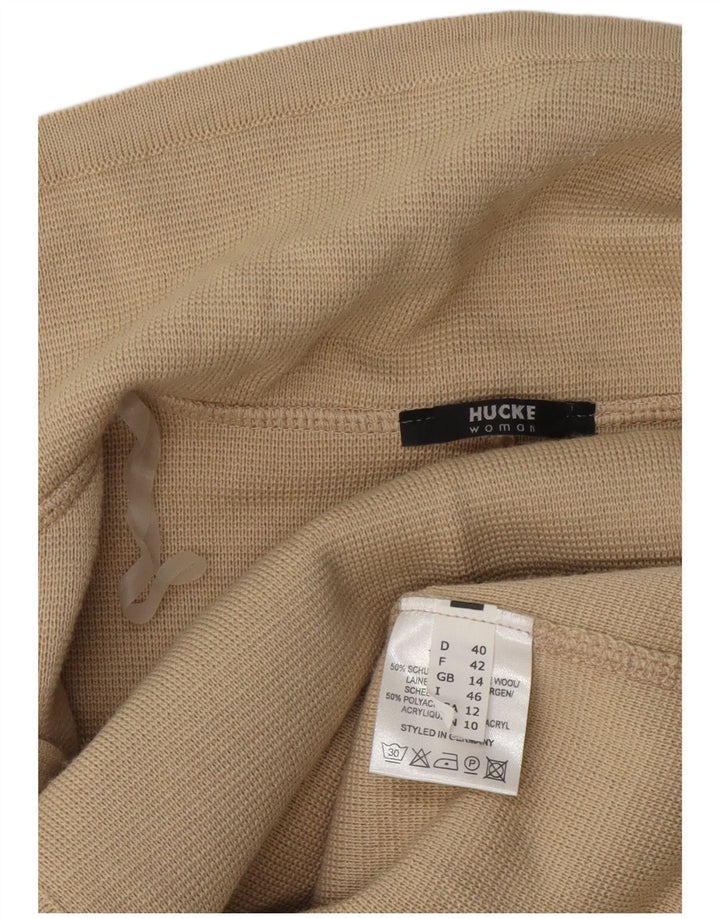 Hucke Chaqueta Blazer de Punto con 2 Botones para Mujer UK 44 Grande Lana Beige