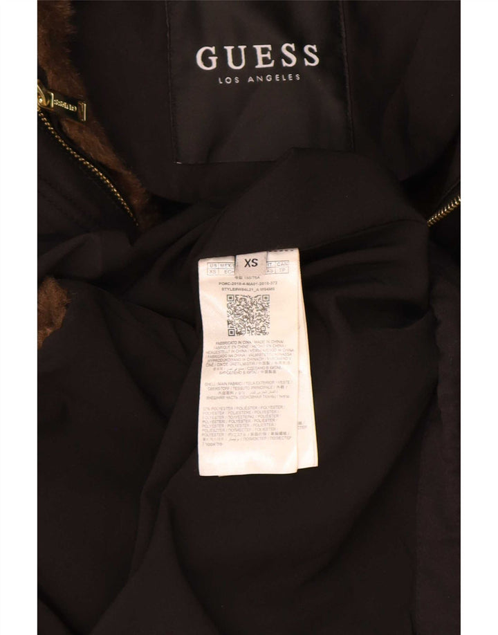 Guess Parka con capucha gráfica para mujer UK 6 XS Poliéster negro