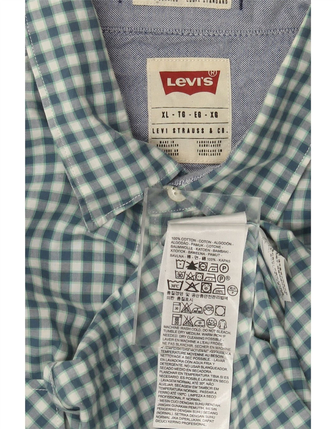 Levi's Camisa de corte estándar para hombre XL Algodón a cuadros azul